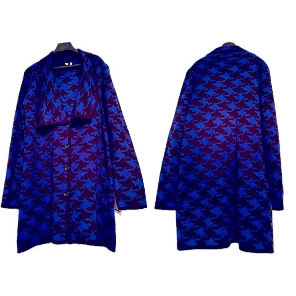 Womens Madison Black & Blue Houndstooth Cardigan Sz L - Picture 2 of 4